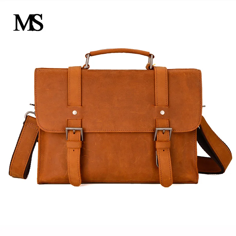 MS Crazy Horse Genuine Leather Men Bag Leather Laptop Bag Messenger Bags Shoulder Crossbody Bags Men Briefcases Handbag TW2012