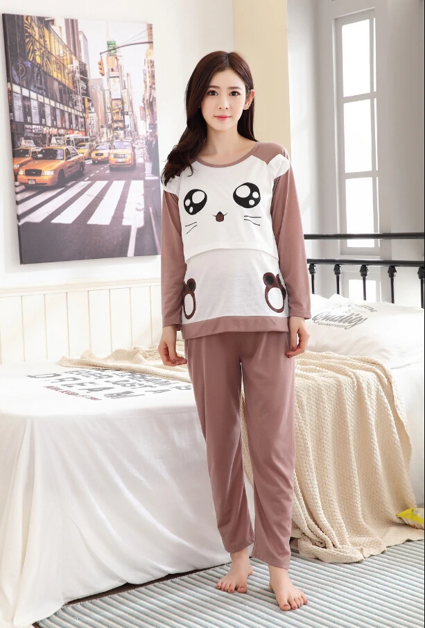 Maternity Clothes Maternity Nightgown Breastfeeding Pregnancy Sleepwear for Pregnant Women Nursing Pajamas Set Bear