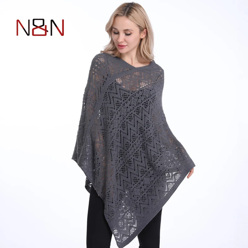 Dropshipping New  Fashion Woman Poncho Thin Sweater Women Solid Color Stripe Cardigans Plus Size Pullover Sweater Cover Up