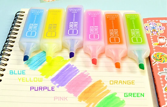 Large Capacity Highlighter Pen Flat Marker Stationery 6 Pieces/Lot School Supplies