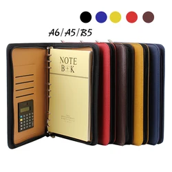 B5 A5 A6 Soft Hardcover Zipper Leather Notebook Cover With Calculator Manager Portfolio Book Case