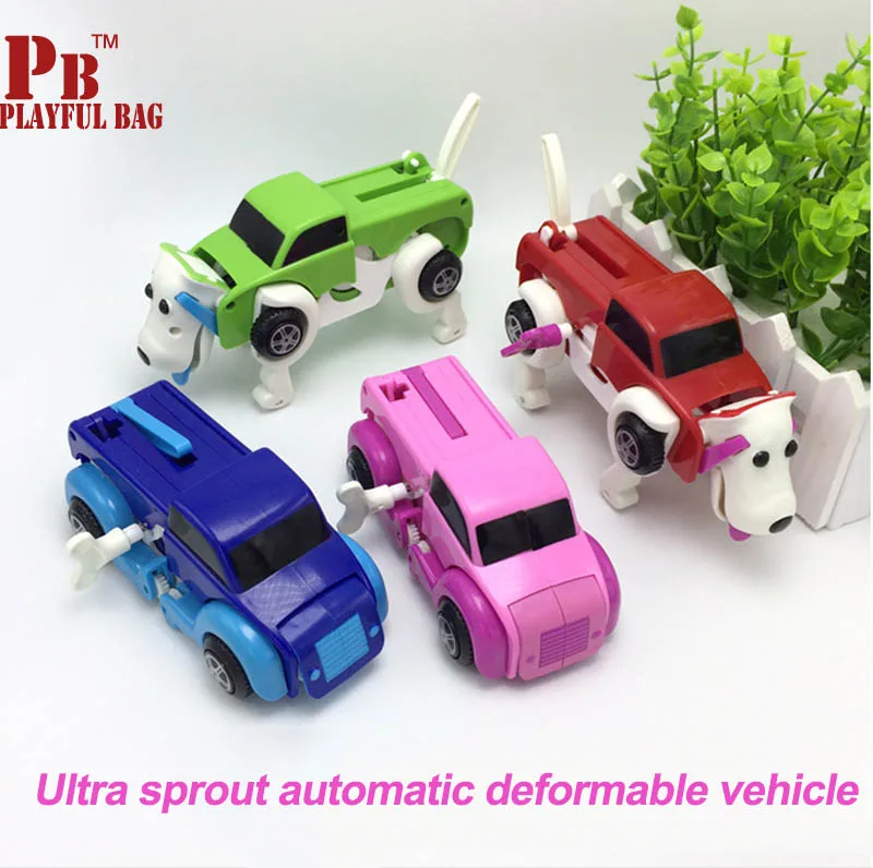 2018 cool storage energy Automatic Clockwork Vehicle Transform Car Dog Deformation Wind Up Toy Cute for children kids boy girl