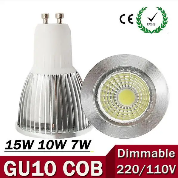 

Super Bright GU10 Bulb Light Dimmable Led Ceiling light Warm/White 85-265V 7W 10W 15W GU10 COB LED lamp light GU10 led Spotlight