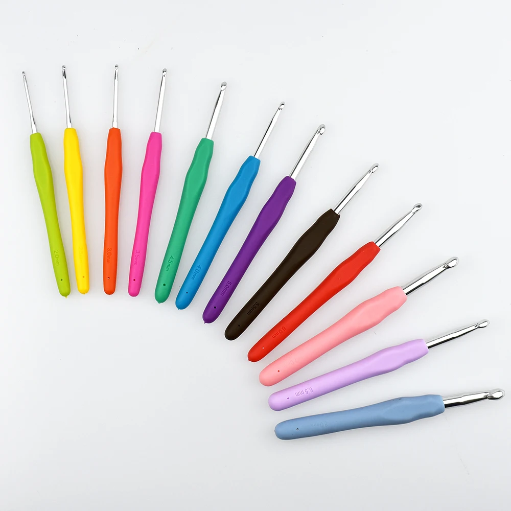 Coloured silicone soft handle Crochet set DIY manual knitting knit pin 9 pcs/ Pack