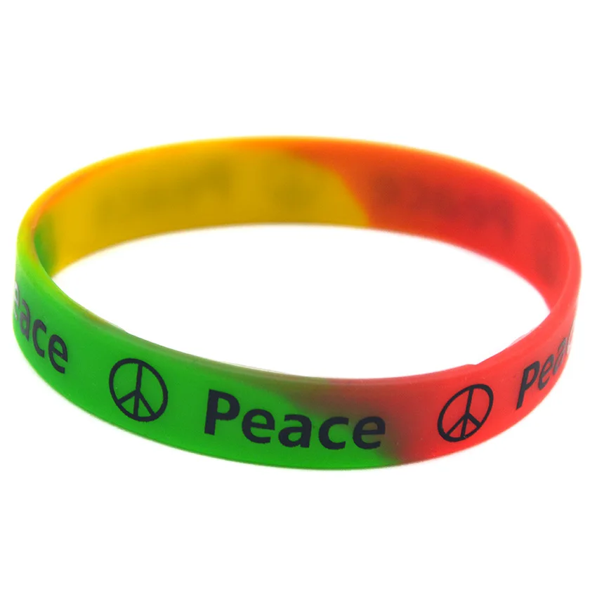 1-teiliges Peace-Armband aus Silikonkautschuk mit bedrucktem Logo in Regenbogenfarben in Schwarz und Weiß – Detail 7