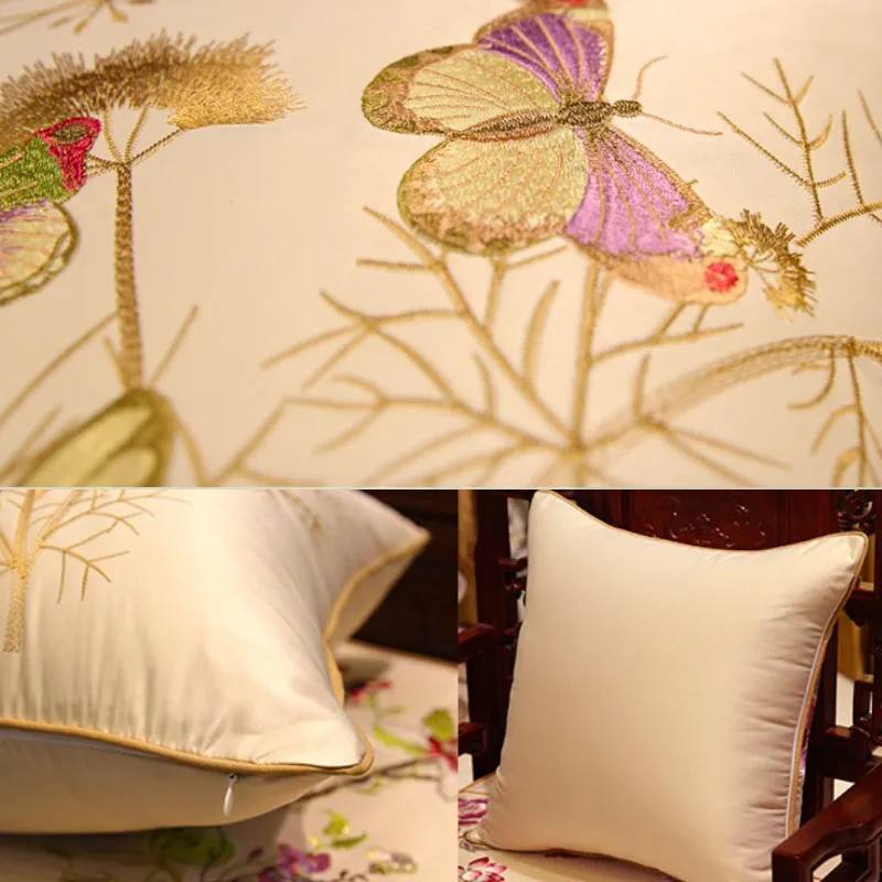 Butterfly Pillows Chinese Cushion Case Satin Embroidery Decorative Pillow Cover For Sofa Living Room Chair Home Decorations