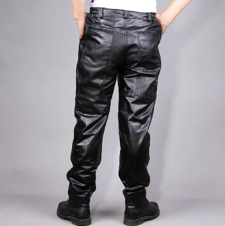 30-40 ! New Hot Pants To Keep Warm In Winter Black Men's Really Goatskin Trousers Genuine Leather Plus Size Leather Pants