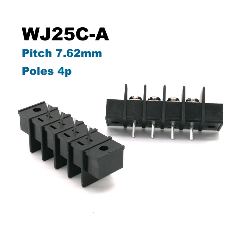 50pcs Pitch 7.62mm Barrier PCB Terminal Block Straight 2/3/4/5/6/8Pin Morsettiera Connectors With Screw Holes 300V 15A 14AWG