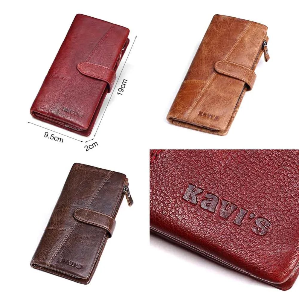 KAVIS Luxury Brand 100% Genuine Cowhide Leather Portomonee Vintage Walet Male Wallet Men Long Clutch with Coin Purse Pocket Rfid