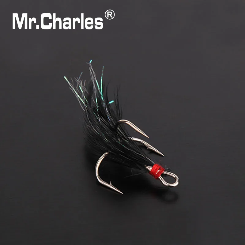 Mr.Charles 35647-black feathers Treble Hook 2#/4#6#8#Strength enough for big fihg Lure Fishing Tackle Fishing tools