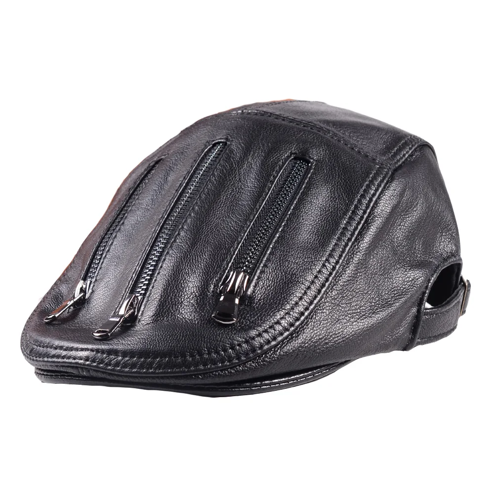 2024 Free shipping cow leather caps New Design Men's 100% Genuine Leather Cap /Newsboy /Beret /Cabbie Hat/ Golf Hat father gift