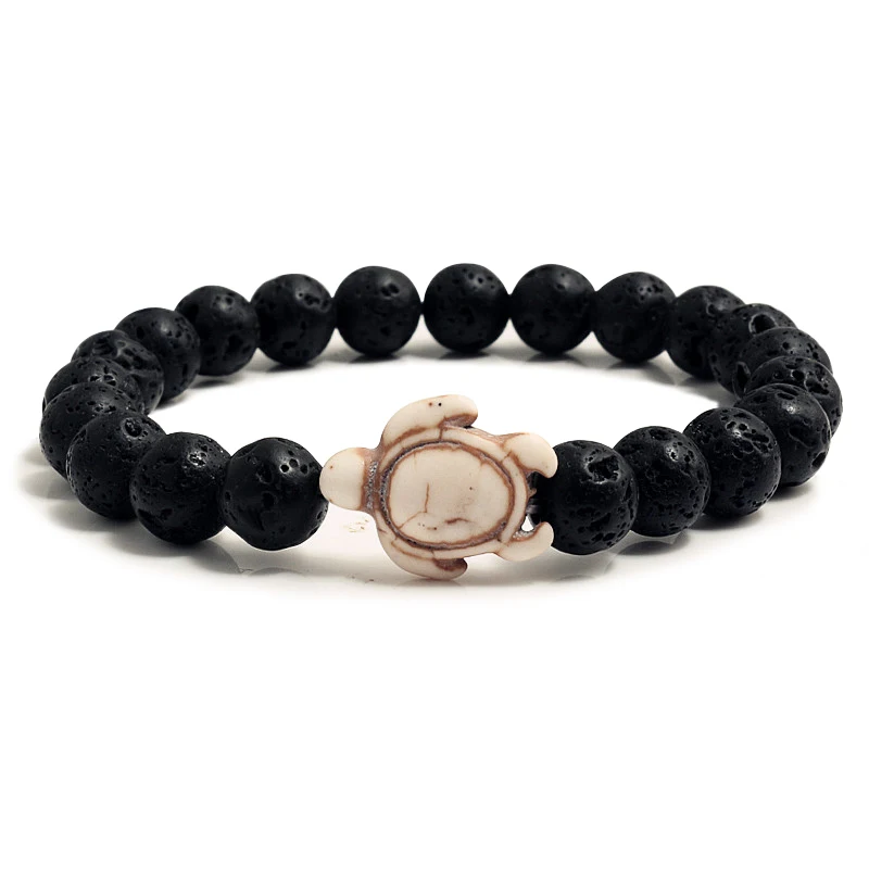 Summer Sea Turtle Bracelets Charm Tortoise Bracelets Men 8mm Natural Stone Round Beads Elasticity Party For Women Bangle Jewelry