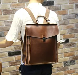 japanese Genuine leather preppy style backpack The original design Retro