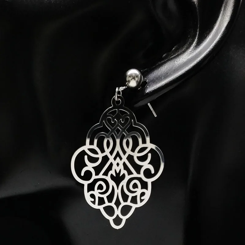 Fashion Flower Stainless Steel Earrings for Women Silver Color Stud Earrings Jewelry pendientes acero inoxidable mujer