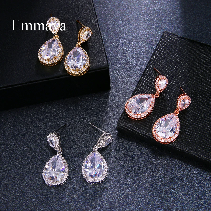 EMMAYA Delicate Cubic Zircon Teardrop Drop Earrings for Women Fashion Bridal Wedding Jewelry Gift Party