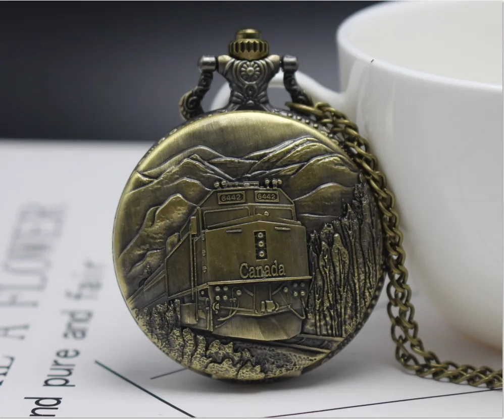 Bronze Antiques Canada Quartz pendant Good quality Men And Woman Necklace pocket watch Gift watches P6858