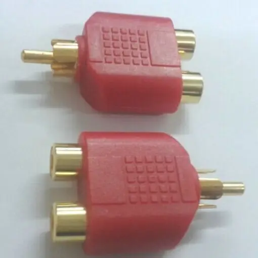 NEW!!! 50 pcs Gold Plated RCA Adapter Audio Y Splitter Plug 1 Male to 2 Female RED