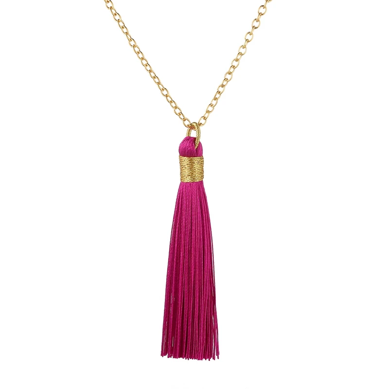 LOVBEAFAS Ethnic Long Tassel Necklace For Women Gold Color Rope Wrap Silk Fabric Bohemian Vintage Statement Fringe Necklace