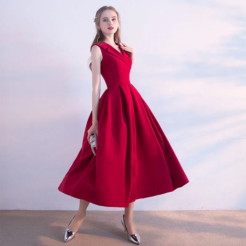 Burgundy Prom Dresses V-neck Sleeveless Draped Skirt Elegant 2019 New Arrival A-line Formal Party Dresses Simple Prom Gowns