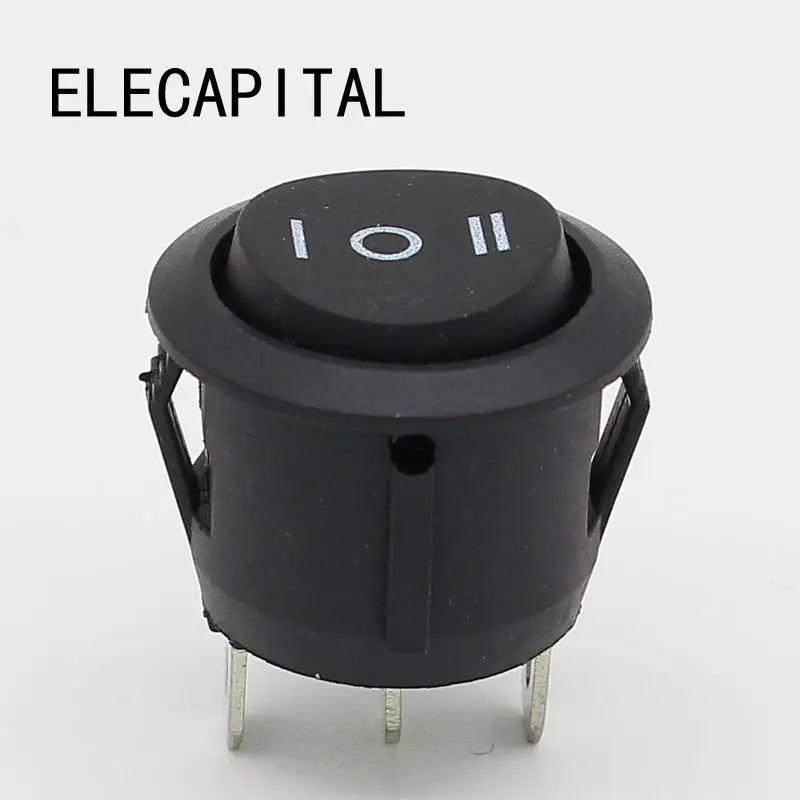 10 sztuk 23mm okrągły czarny 3 Pin 10A/125V 6A/250V AC 3 pozycja SPDT ON-OFF-ON przełącznik kołyskowy zatrzaskowy