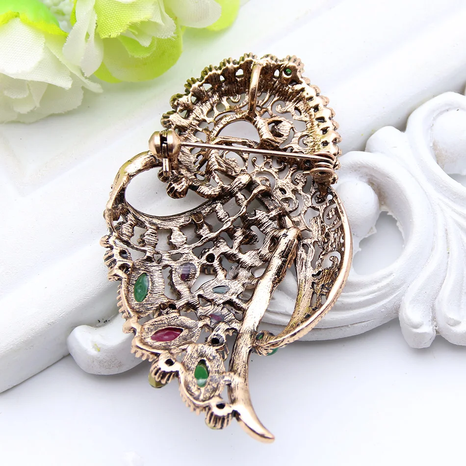 vintage Women Bow Turkish Brooch Multicolor Resin Flower Jewelry Hollow Out Antique Gold Color Brooch Broches Festival Gift