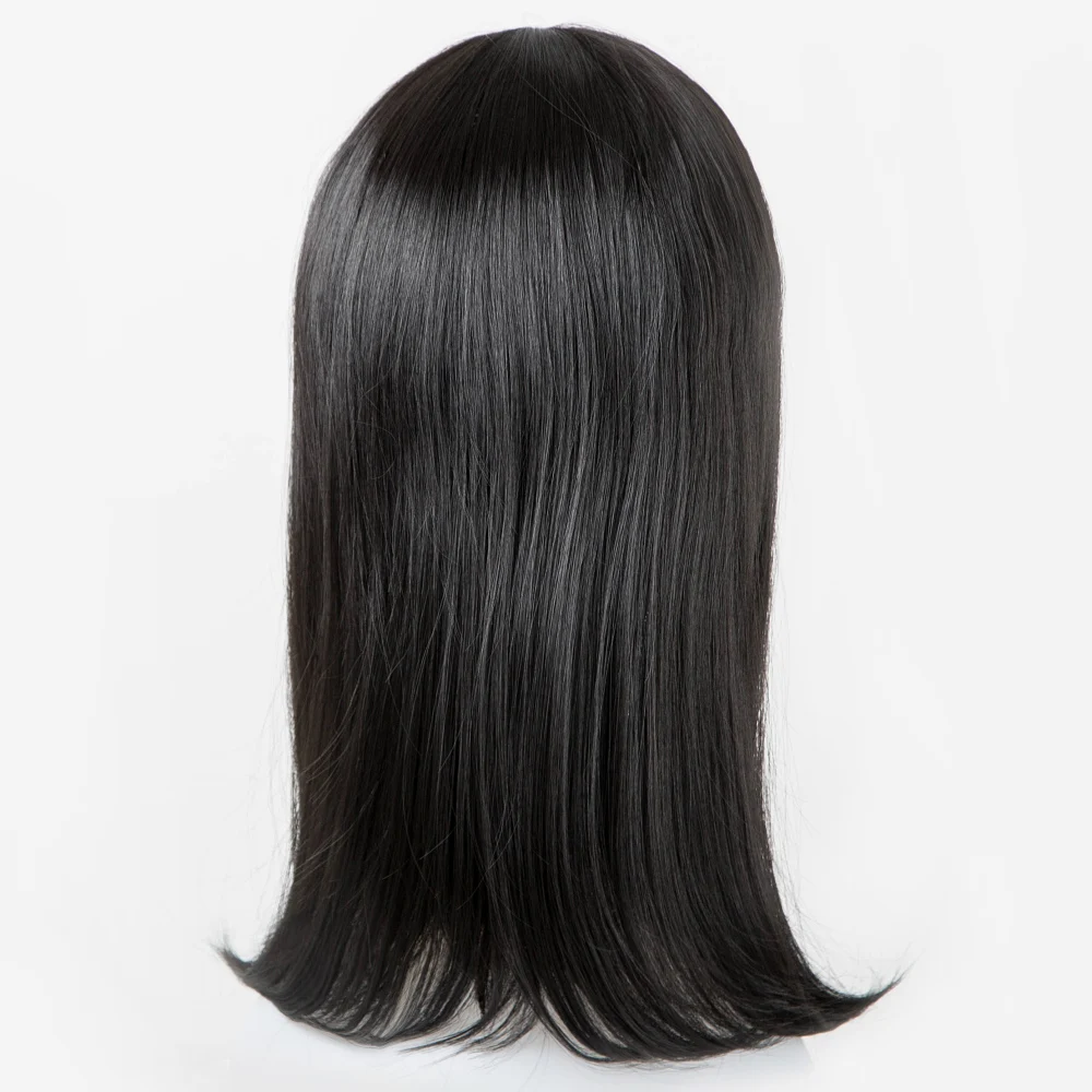 Child Hair Fei-Show Synthetic Heat Resistant Fiber Medium Wavy Black Wigs Flat Bangs For 44 CM Head Circumference