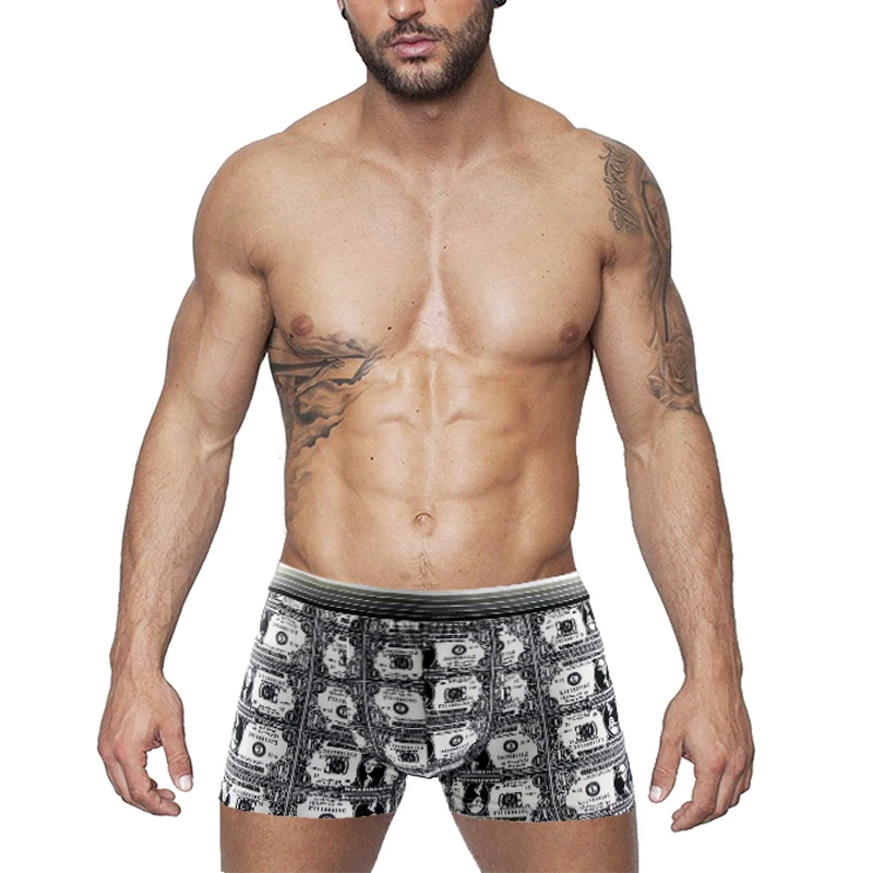 Fashion Silk Underwear Men Boxer shorts Lovely Cartoon Print Man Boxers Homme Comfortable Underpants Soft Breathable Male Pantie