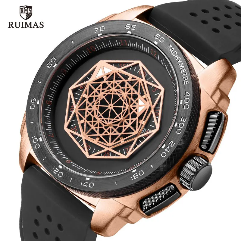 RUIMAS Men\'s Leather Quartz Watches Top Brand Luxury Army Military Sports Wristwatch for Man Relogios Masculino Clock 554 Rose