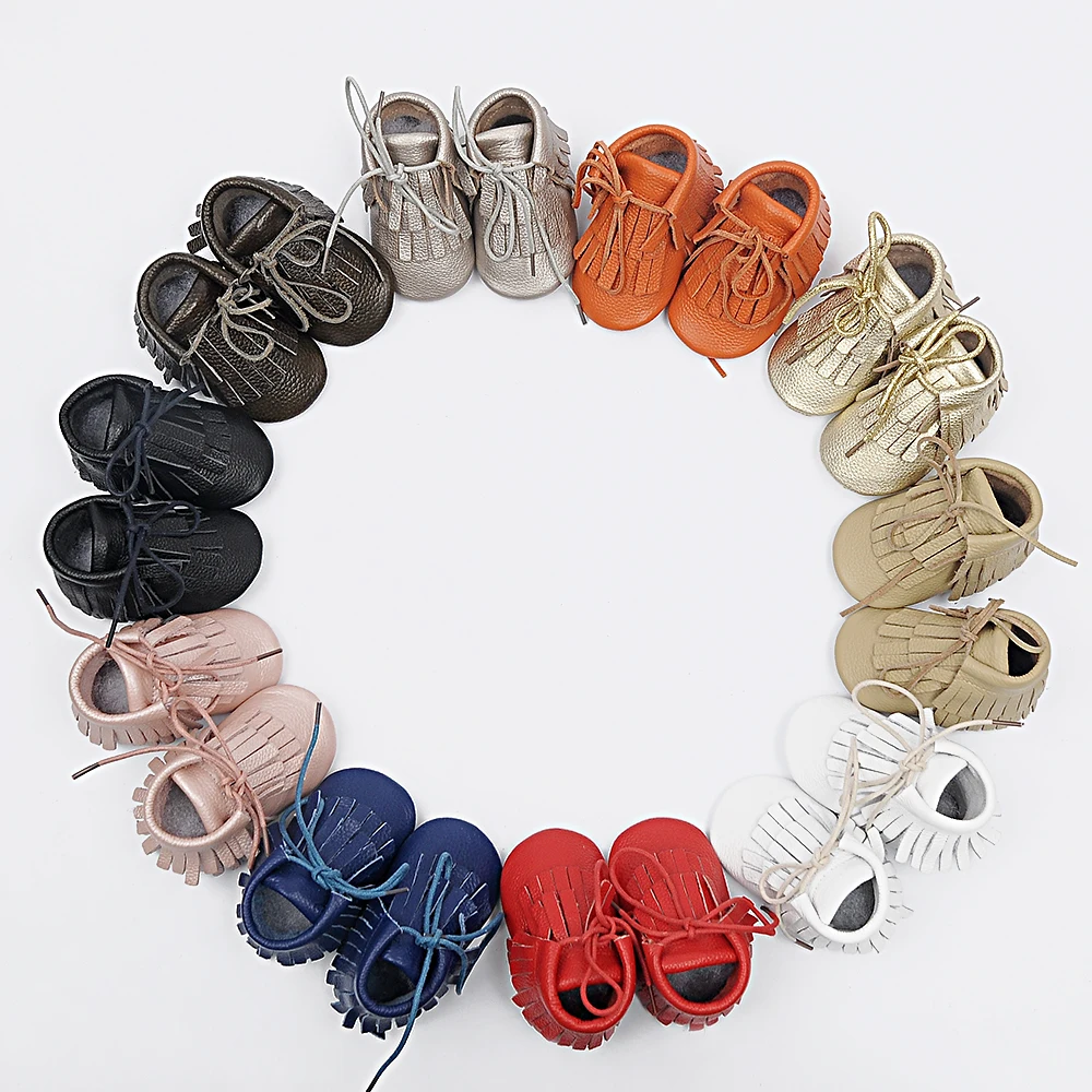 New Baby Shoes Genuine Leather Girls Shoes for Girls Baby Booties Baby Moccasins Fashion Fringe First Walks 0-18M 16 Col