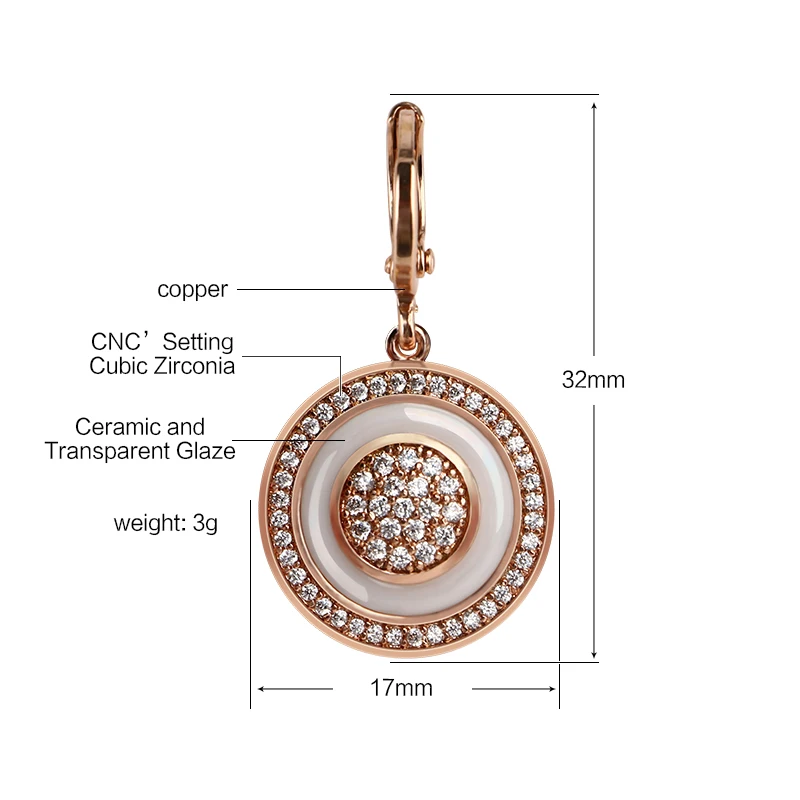 Crystal Wedding Jewelry Sets For Women Gold Round White Healthy Ceramic Pendant Necklace Earrings Ring Charm Copper Fashion Gift