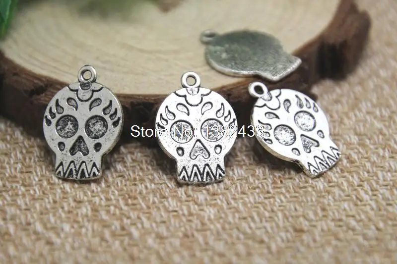 20pcs  mexican sugar skull Charms Antiqued Silver Tone sugar skull  charm pendants 22x16mm