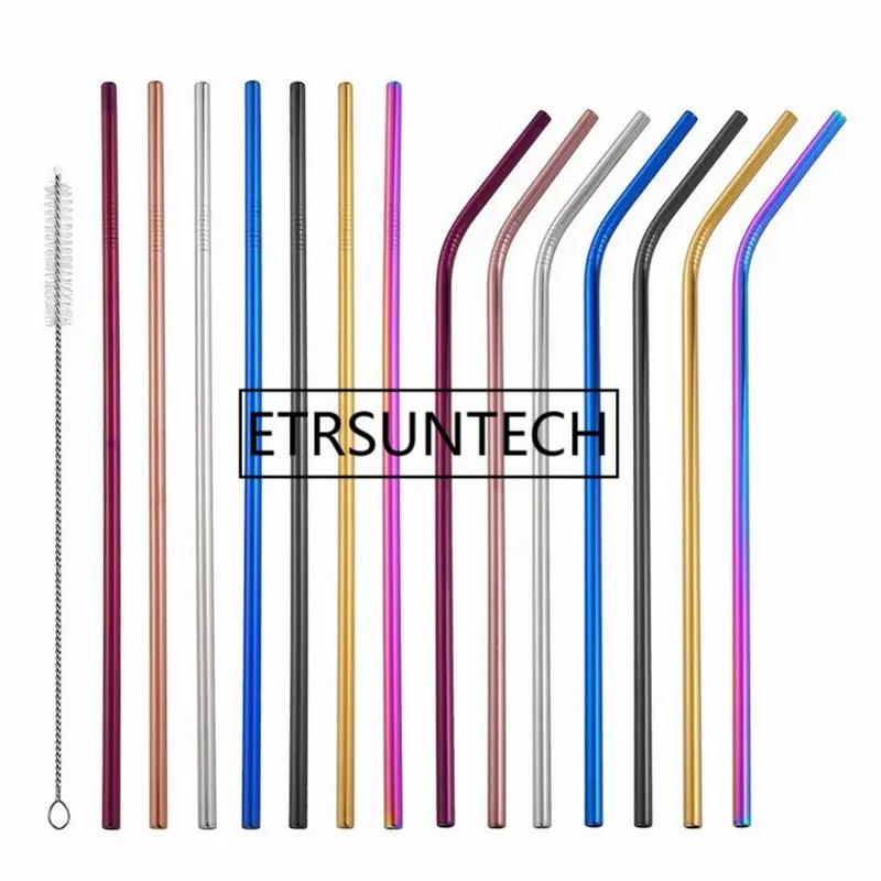 

100pcs 265mm*6mm Long Stainless Steel Metal Drinking Reusable Straws Party Cocktail Party For 30oz 20oz mug 7 colors with brush