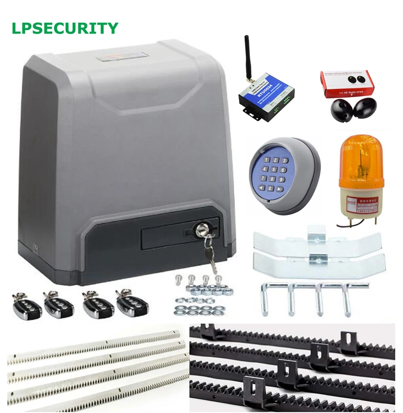 

LPSECURITY 1500kg electric automatic sliding gate opener operator motor 5m,6m 7M,8m racks 1 sensor 1 strobe 1 keypad 1 GSM