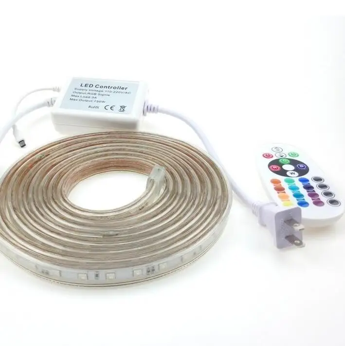 

5050 RGB Led strip light 110V 220V 60led/M IP65 Waterproof led lamp for living room+Power Supply+IR Remote Control