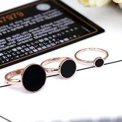 YUN RUO Fashion Classic Black Ring Titanium Steel Rose Gold Color Jewelry Wedding Ring Accessorie Woman Birthday Gift for Girl