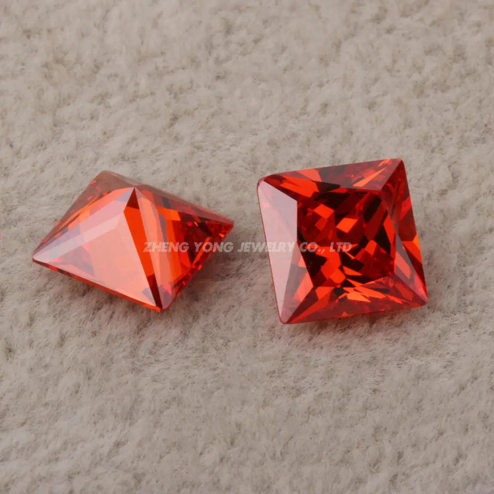 Princess Cut 5A Orange Red Diamond Cubic Zirconia Square Shape CZ Gemstone