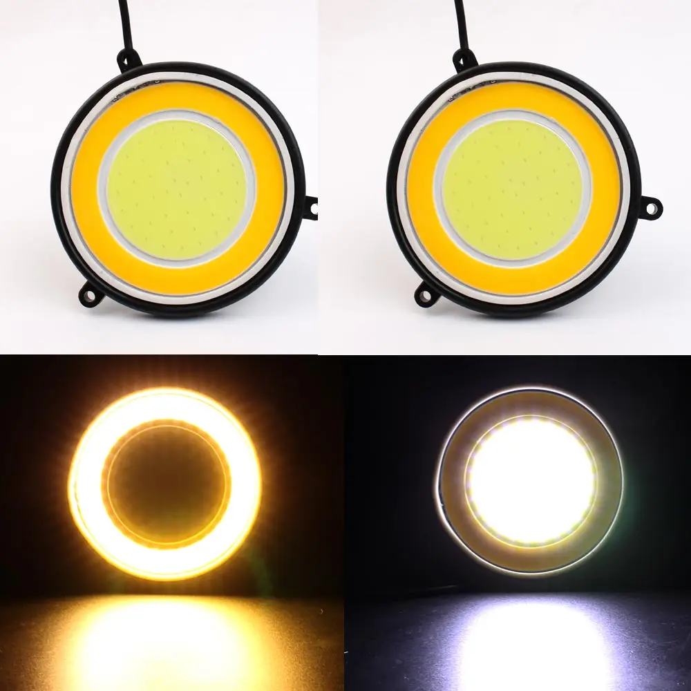 

2pcs Round 12v LED DRL COB DRL Round 30W diameter 90mm Car Auto Light Daytime Running Light White DRL +Yellow Turing Light