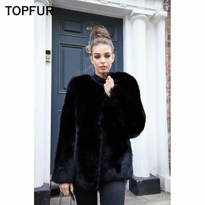 TOPFUR 2021 New Arrival Female Winter Coat Real Fur Coats Natural Fox Fur Outerwear Black Basic High Quality Top Fashion Jacket