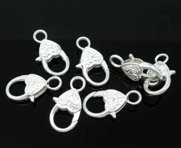 

Free Shipping 50pcs Silver Plated Heart Shape Lobster Clasps 25x13mm Jewelry Findings Wholesales J0256F