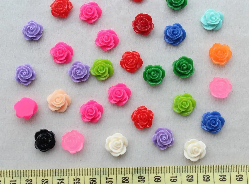 250pcs resin flower multiple designs mixed colors Resin Rose Flowers Cab Cabochons DIY 15mm-SZ0179