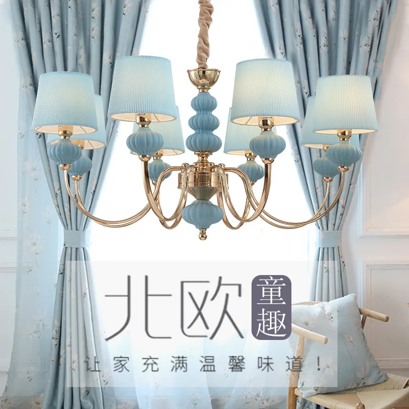 

Children's Room Chandelier Girl Princess American Wrought Iron Bedroom Lamp Nordic Boy Blue Personality Creative Lamps