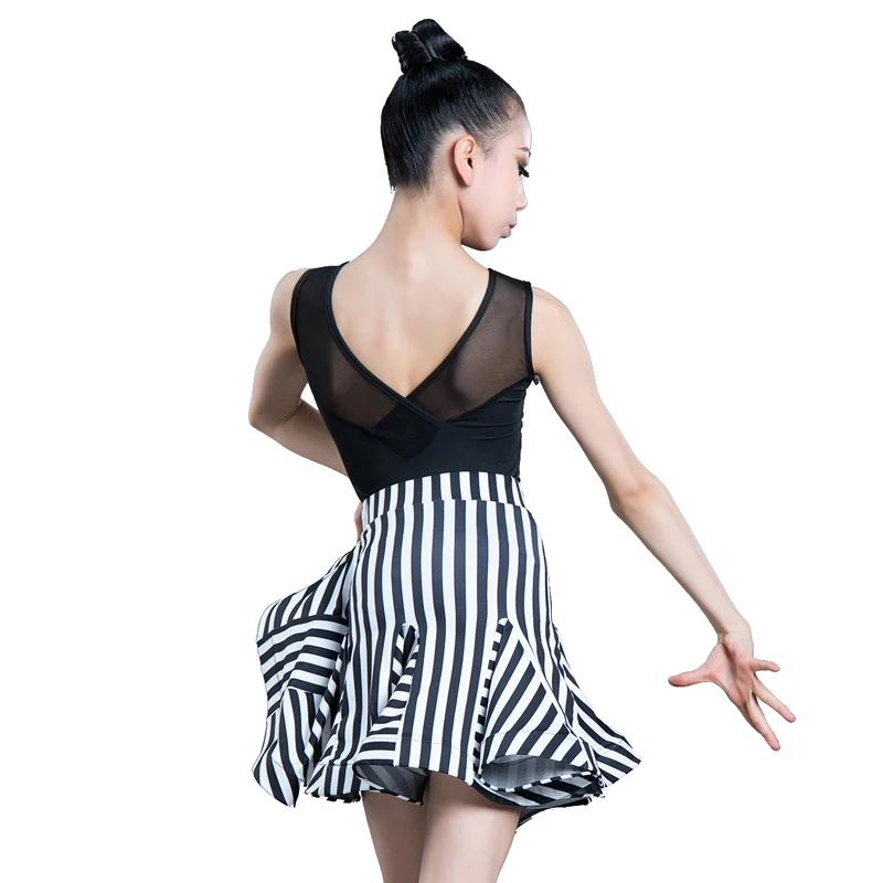 Vestido de dança latina sem mangas para meninas, saia leotard para crianças, performance de competição, traje de dança infantil, novo