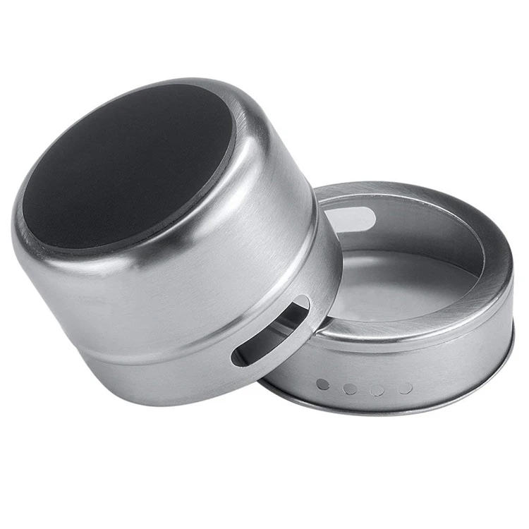 LMETJMA Magnetic Spice Jars Set With Spice Labels and Chalkboard Pen Stainless Steel Seasoning Pepper Spice Storage Jars Tins