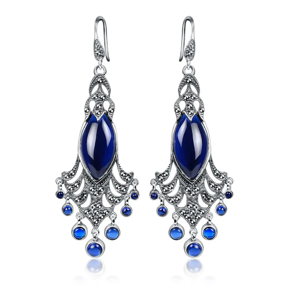 JIASHUNTAI Silver Earrings for Women Big and Long Peacock Earrings Antiallergic 925 Sterling Silver Jewelry Female