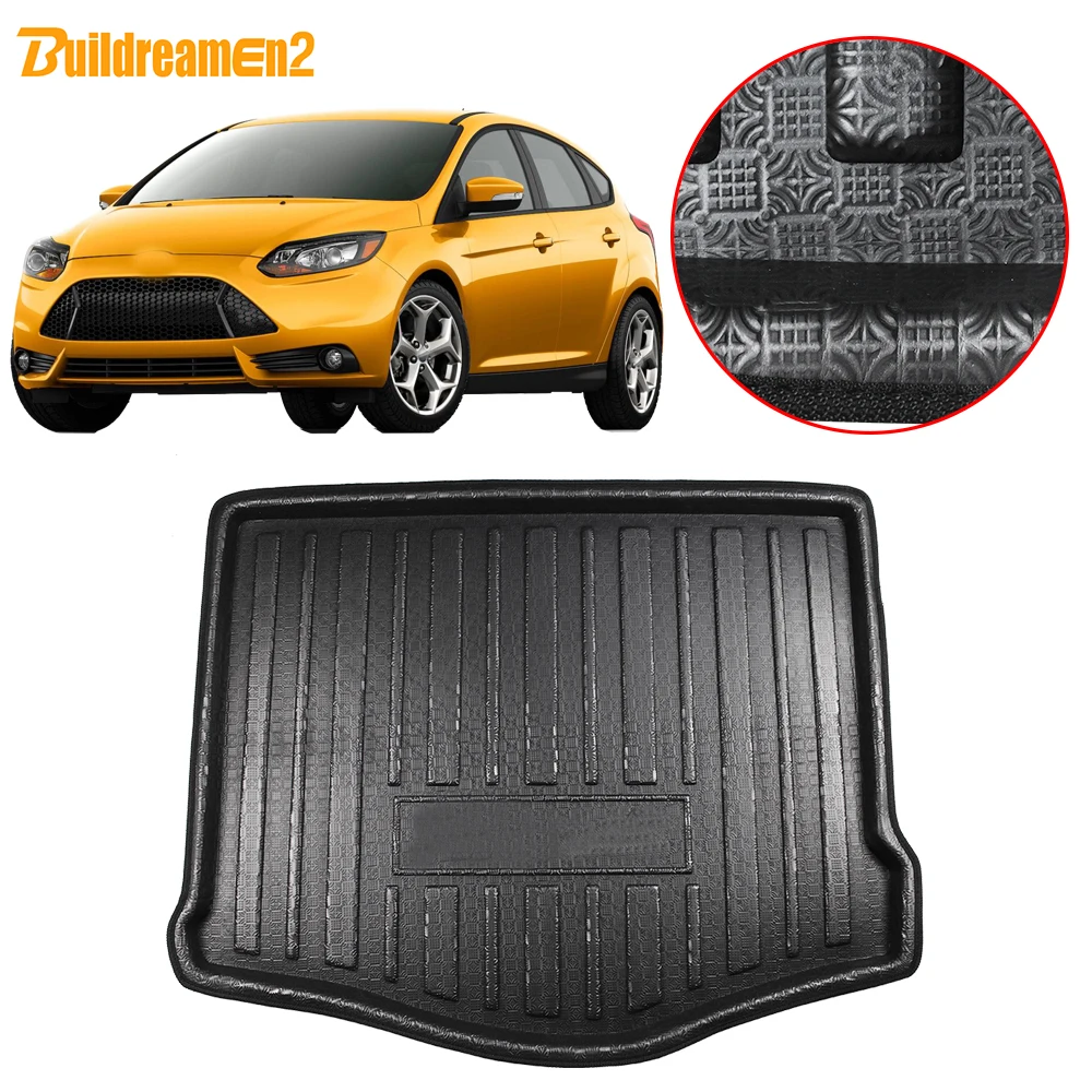 Buildreamen2 For Ford Focus Hatchback 5-Door Mk3 2012-2018 Car Rear Trunk Mat Boot Tray Liner Floor Cargo Carpet Luggage Mud Pad