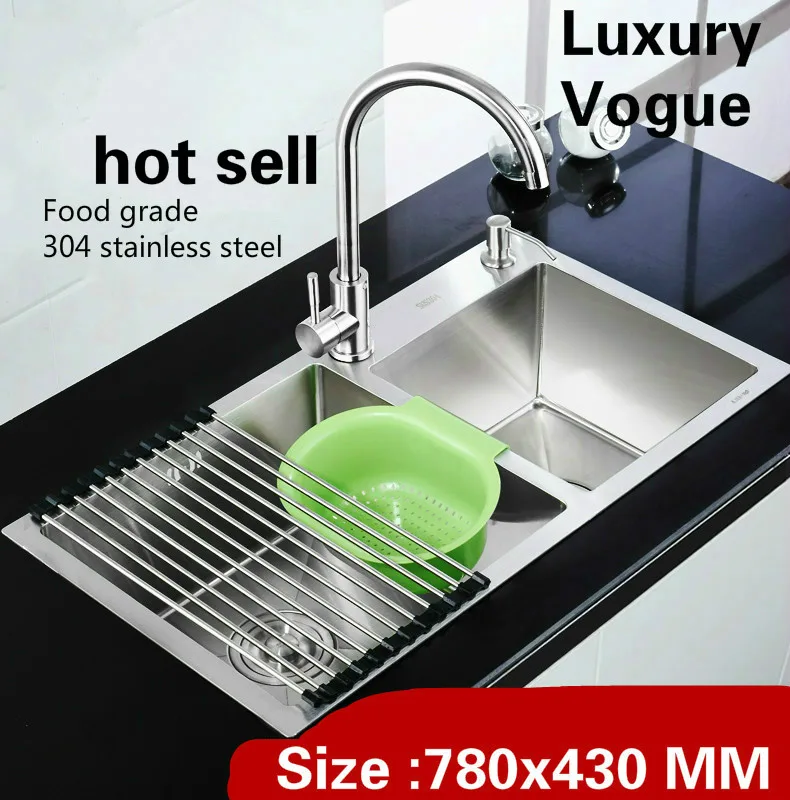 

Free shipping High capacity vogue wash vegetables wogue kitchen manual sink double groove 304 stainless steel mini 780x430 MM