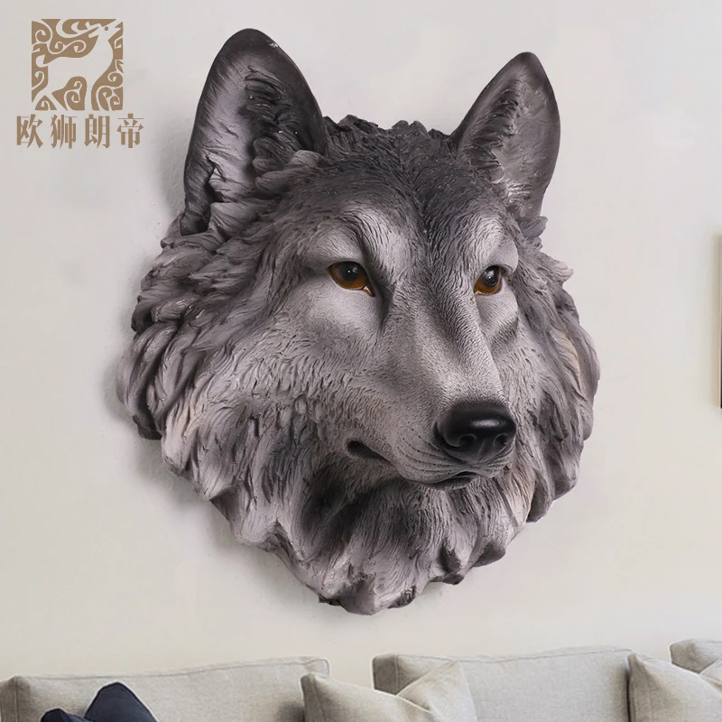 head Arts Crafts New wall coverings of European simulation Langtou living room office bar decorated resin animal head mural.