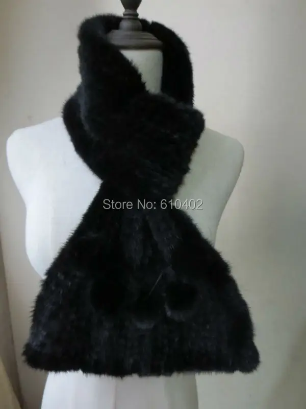 Women Real Best Mink Fur Knitted Scarf Cape Elegant Black