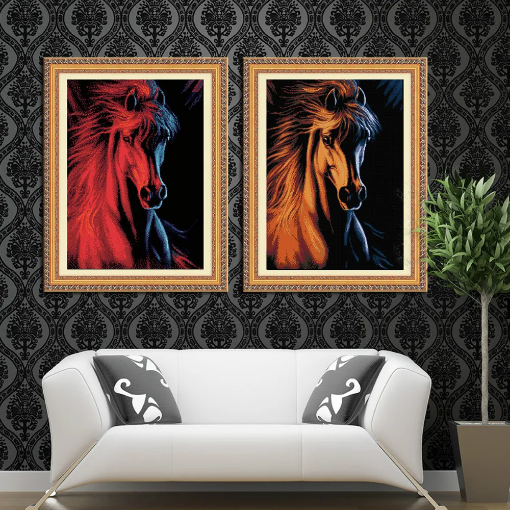 

DIY Horse Cross Stitch Kit - Embroidery Set Ice & Gold Animal Pattern Counted Cross-Stitch Painting for Needlework