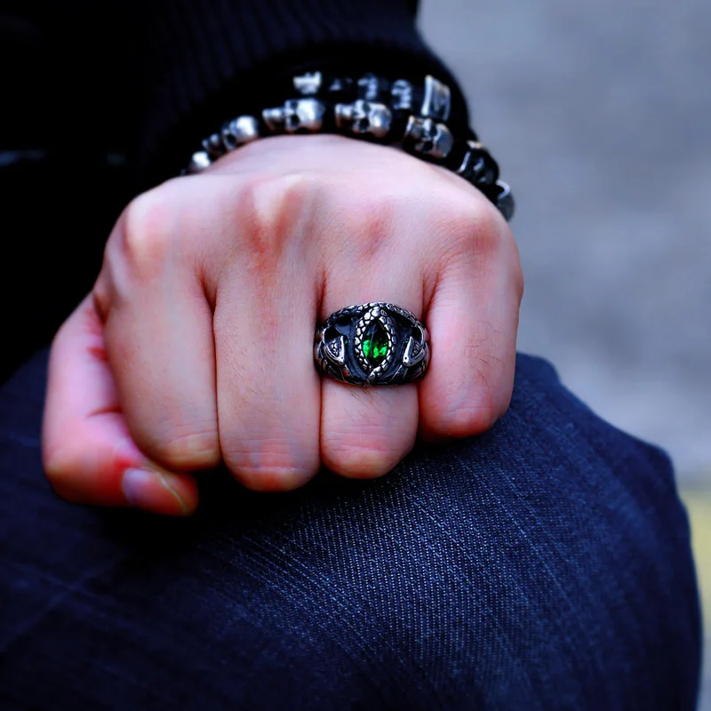 Steel soldier the ring the Balah popular fashion snake with green stone power stainless steel man religion jewelry